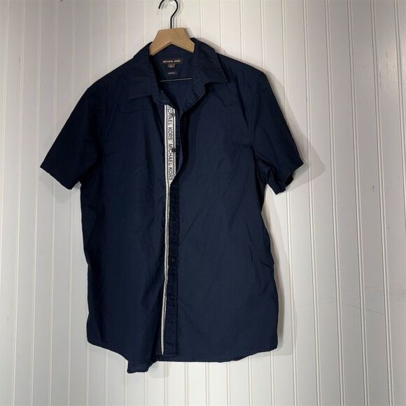 Michael Kors Men's Blue Short Sleeve Button-Down Shirt Logo L Old Money Designer - Picture 2 of 8